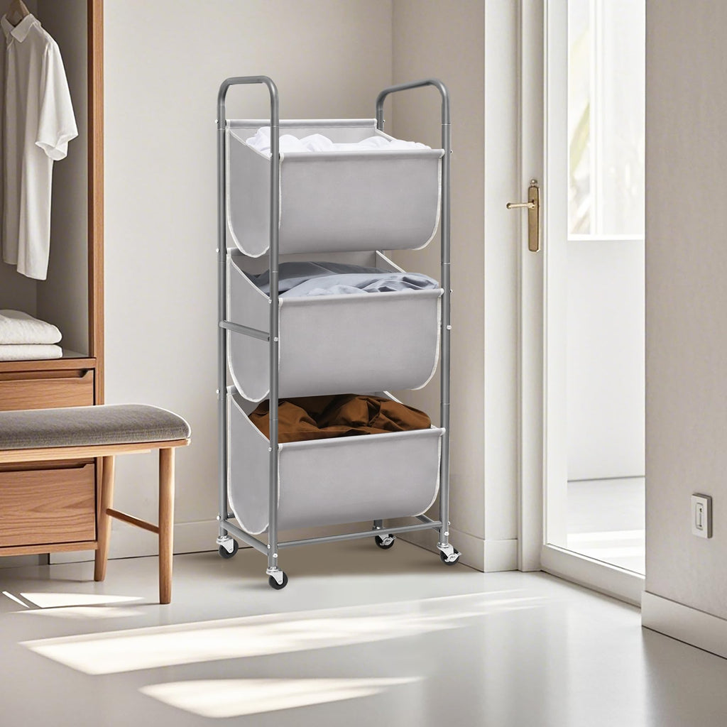 Vertical Rolling Laundry Hamper, 3 Section Laundry Sorter