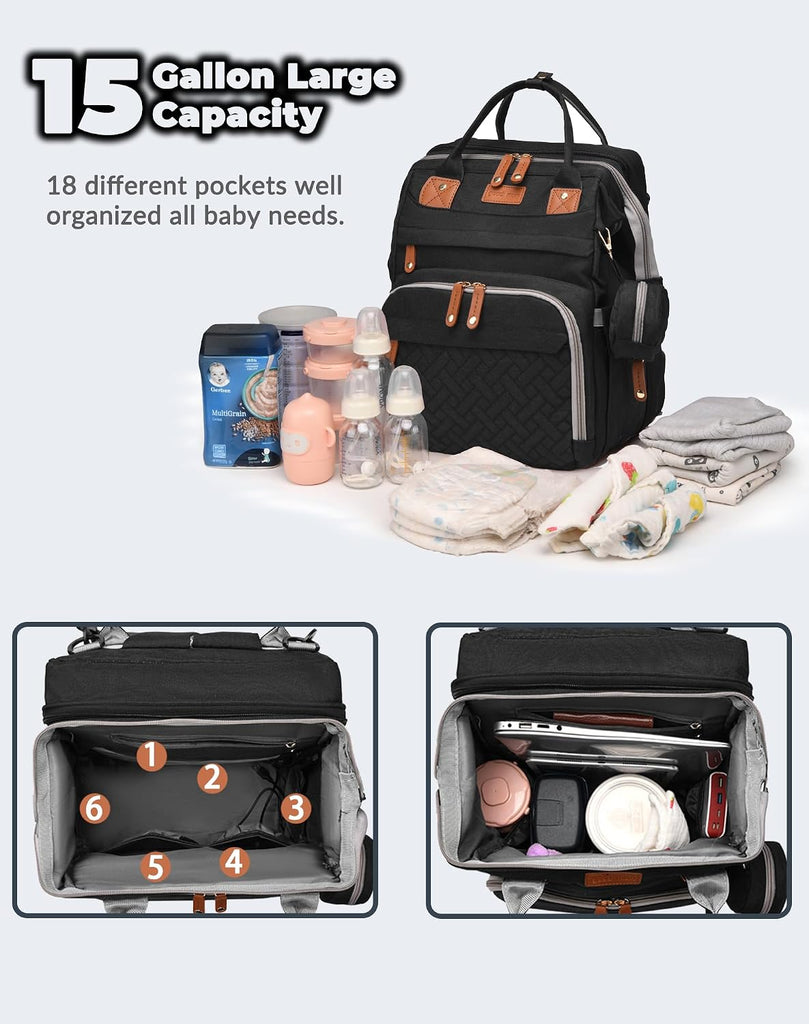 Baby Diaper Bag with Changing Station, Waterproof Diaper Bag Backpack for Moms Dads with USB Charging Port, Baby