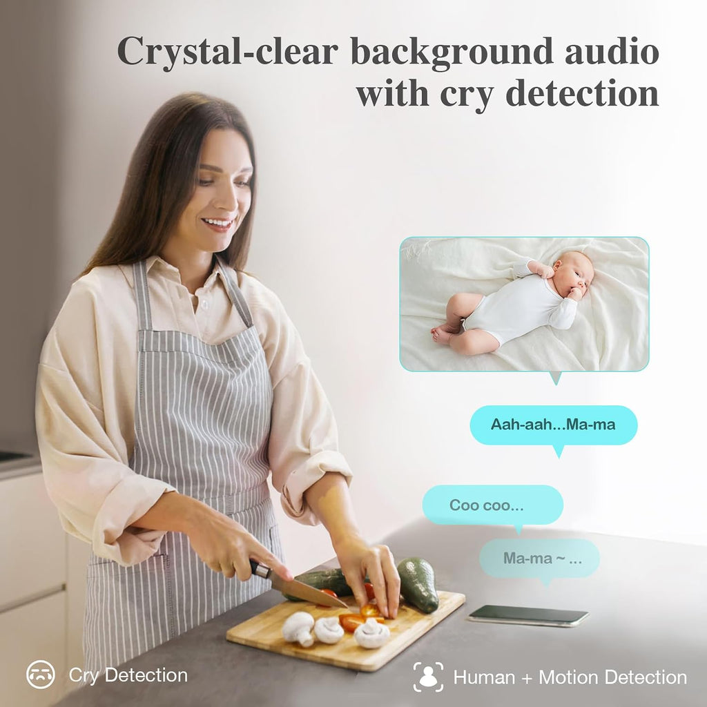 AI 2.5K PTZ Baby Camera Monitor with Sensor-Free Sleep Movement Detection, Smart Security Indoor Video Camera