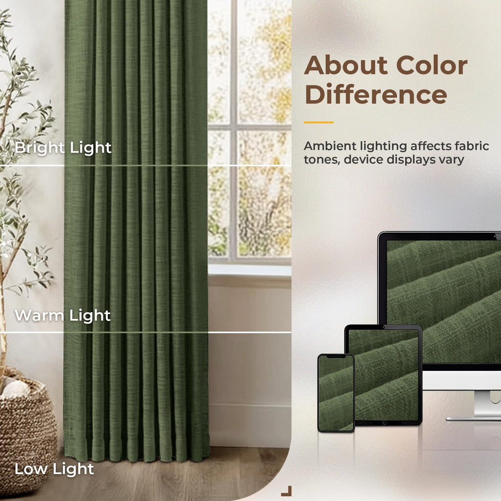 Memory Trained Pinch Pleated Thick Linen Curtains 108 Inches Long