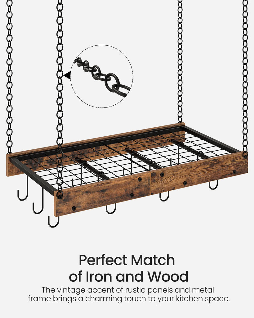 Hanging Pot Rack, Vintage Pot Hangers, Ceiling Mounted Pot Rack, Pot and Pan Hanging Rack with 12 S-Shaped Hooks