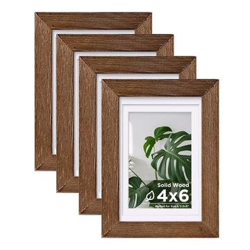 4x6 Picture Frames Set of 4, Made of Solid Wood Covered by Plexiglass 3x4.5 and 3.5x5 with Mat or 4x6 without Mat