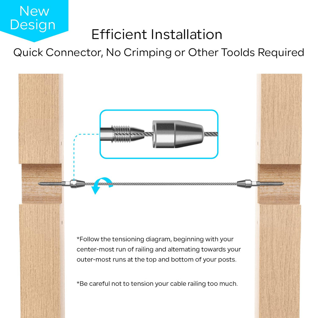 20 Pairs Cable Railing Kit Tensioner QuickLock, Right&Left Handed Thread Swageless Lag Screws for Wood Post of 1/8"