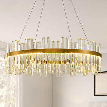 Gold Led Modern Crystal Chandelier, Round Large Dining Room Light Fixture