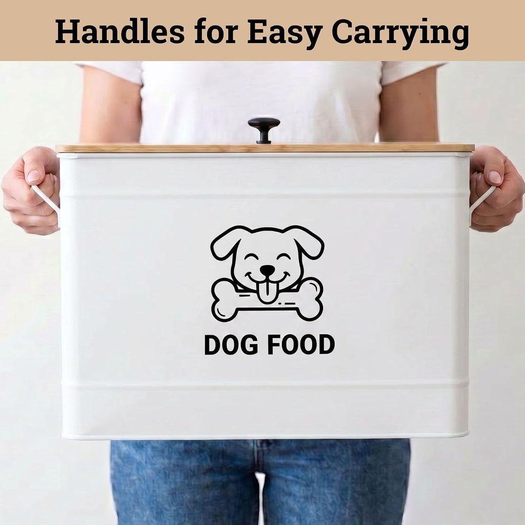 Metal Dog Food Container 15-20 lbs w/ Airtight Bamboo Lid, 70 Cup Capacity