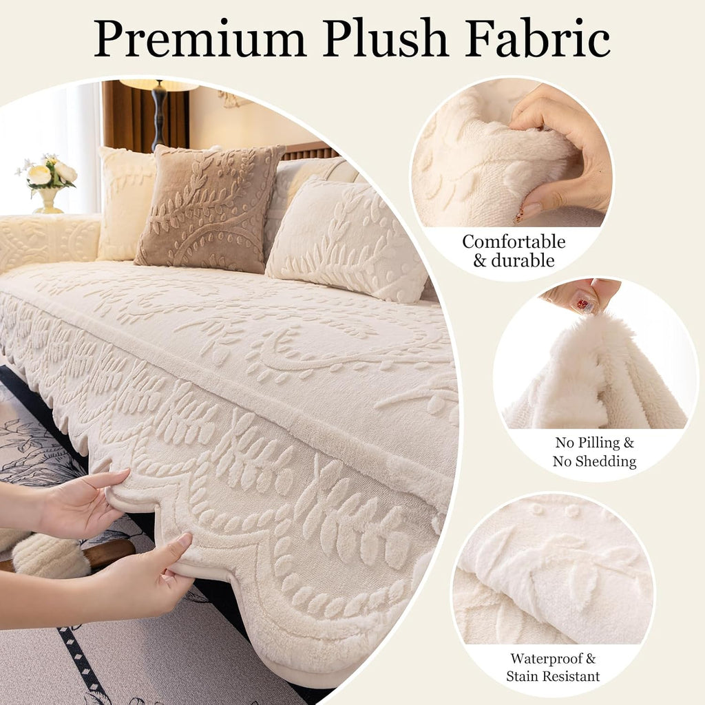Plush Couch Cover for Pet, Dog Couch Cover for Sofa, Ivory White