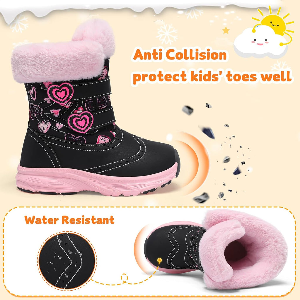 Toddler Girl Boots Kids Snow Boots Fuzzy Winter Shoes