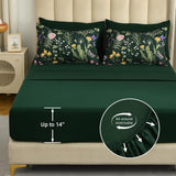 Yiran Queen Comforter Set 7 Piece, Dark Green Floral Bedding Set, Bed in a Bag Queen with Botanical Flowers Patterns
