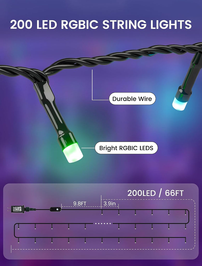 RGB Christmas Lights, 66FT 200 LED Color Changing String Lights