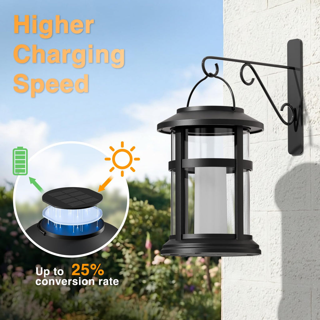Solar Lanterns Outdoor Waterproof with Flickering Flame, 4 Pack
