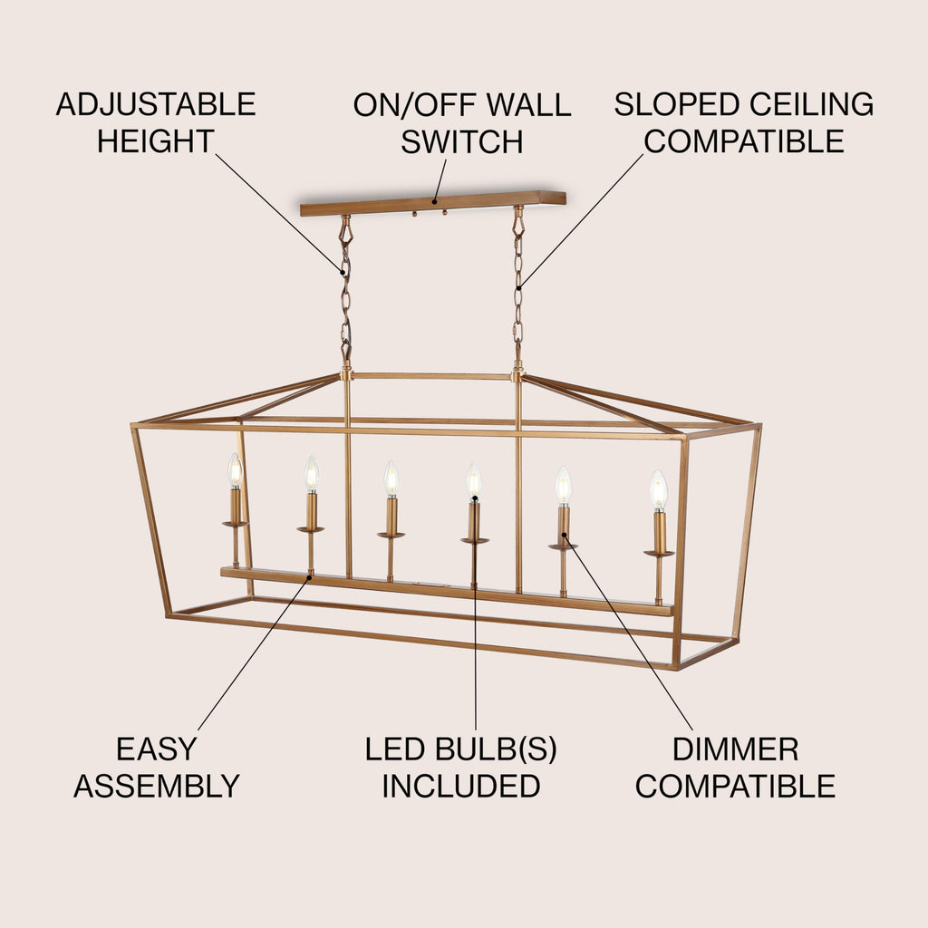 Pagoda 6-Light Pendant 49" Cage, Antique Gold