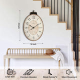 MODE HOME Large French Country Oval Wall Clock for Living Room Decor, Rustic Farmhouse Wall Clock Decorative