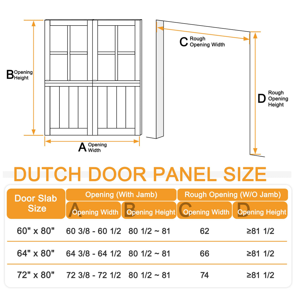 72"(Double 36") x 80" Dutch Door Slab, 1.75" Pine Front Entry Interior Style