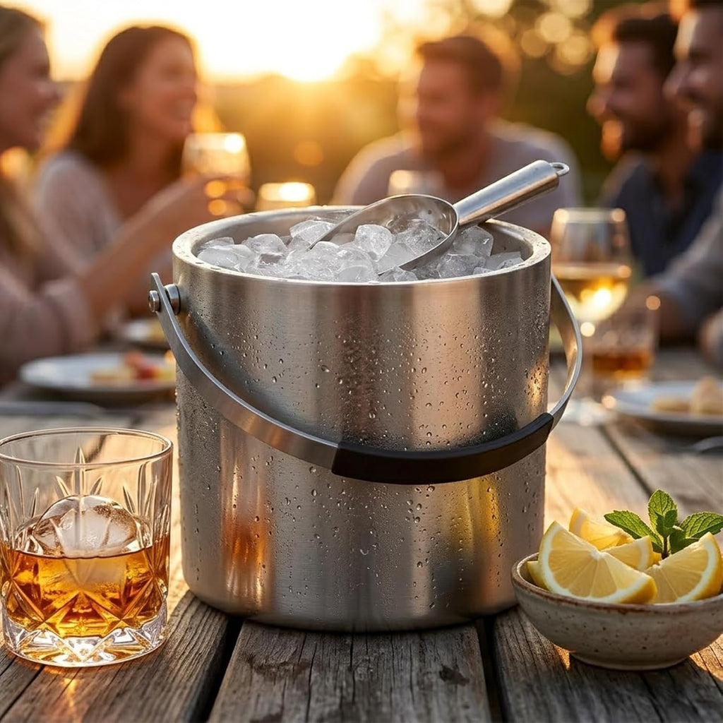 3.2L/3.4Qt Modern Insulated Ice Bucket with Lid, Scoop