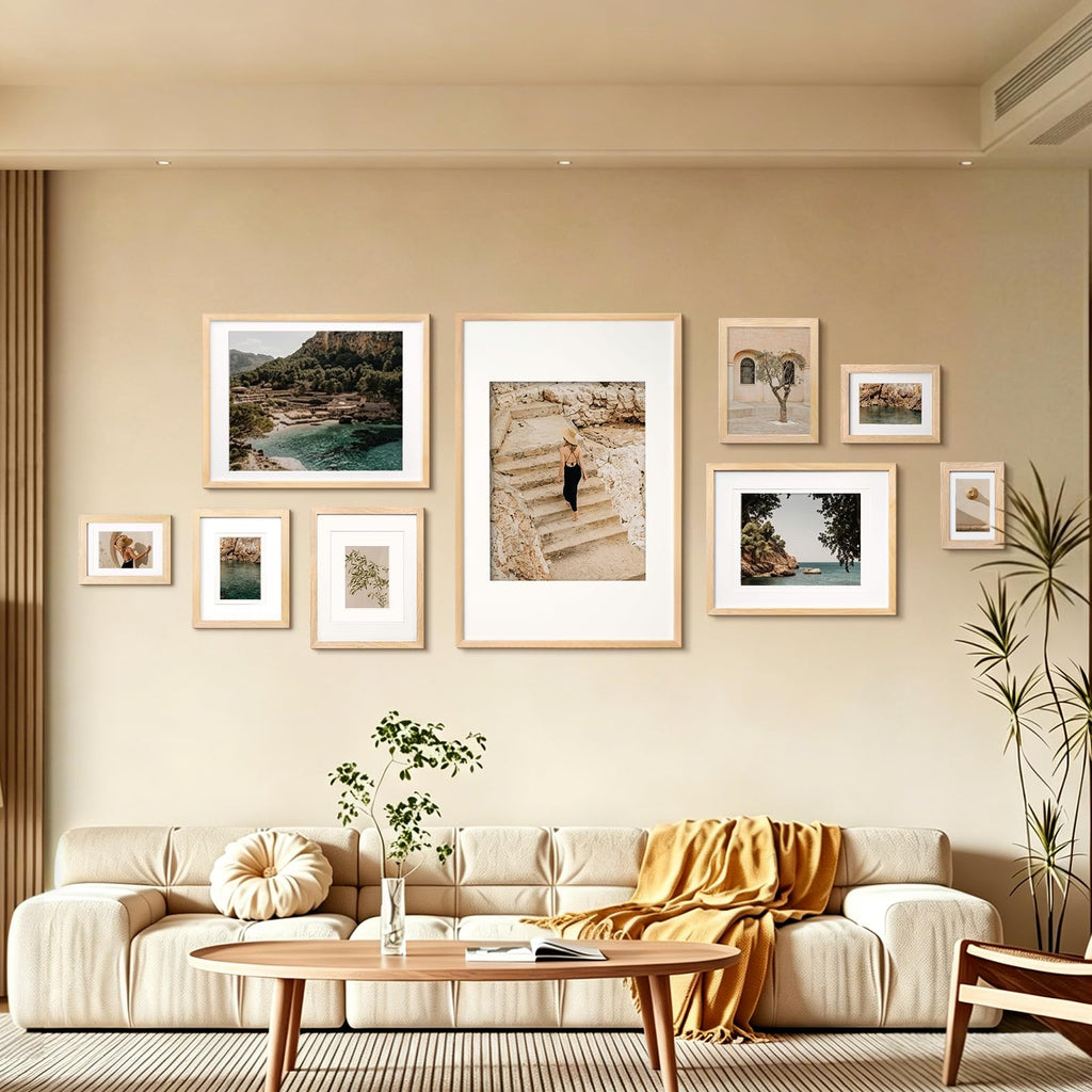 16x20 Picture Frame Natural - Solid Wood Frames with Acrylic Plexiglass for Pictures 12x16 / 11x14 with Mat or 16x20