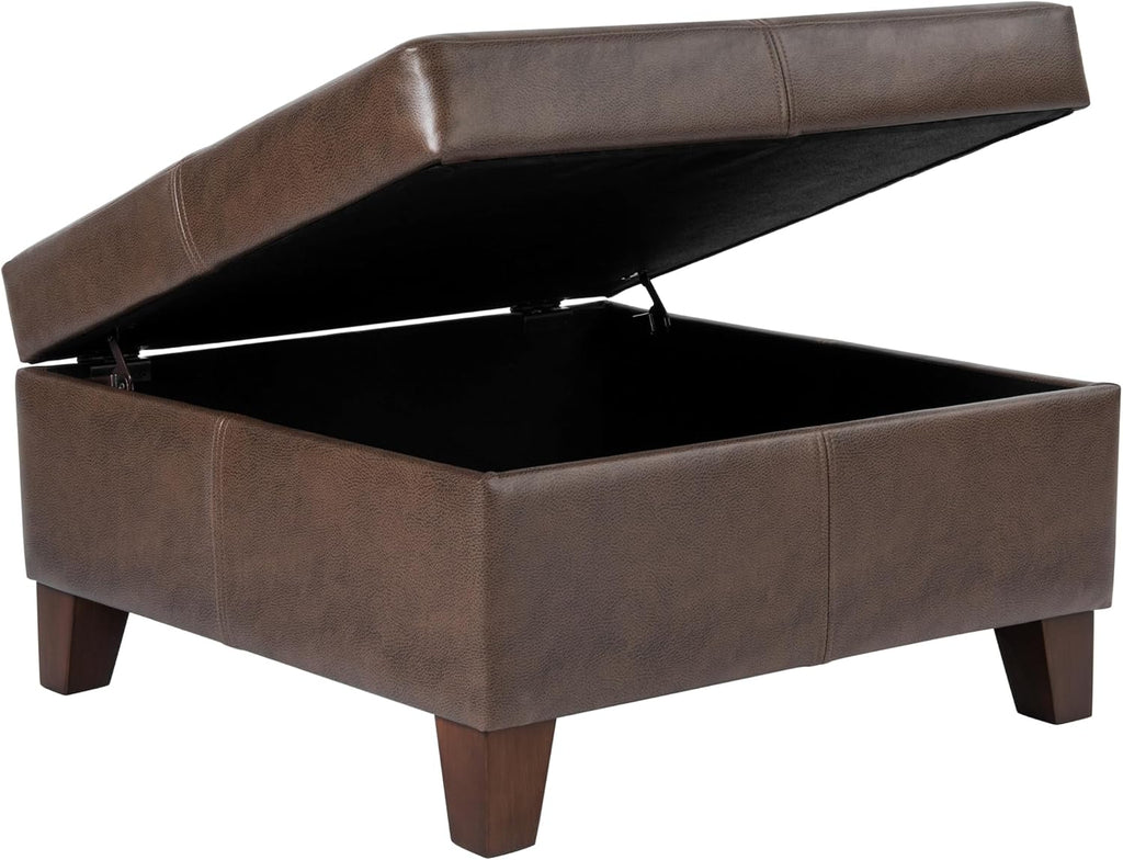 28" Faux Leather Square Storage Ottoman - Brown