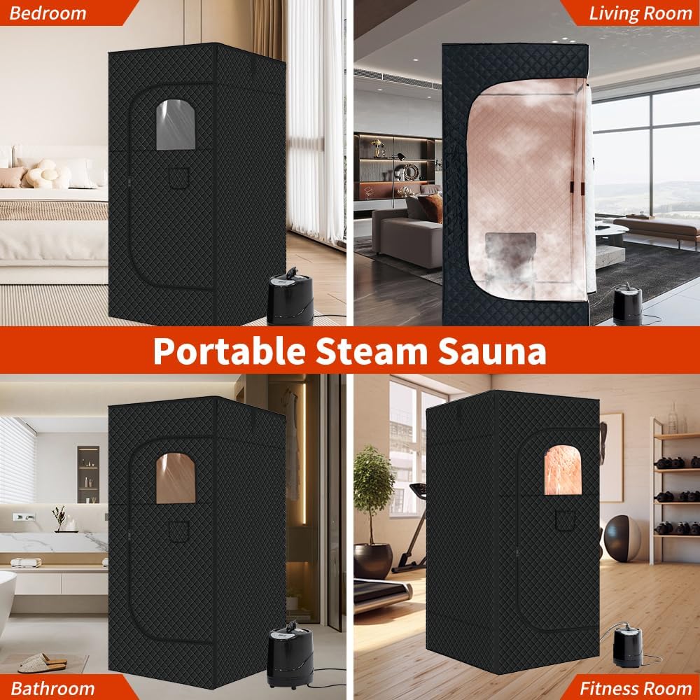 1-Person Portable Steam Sauna Tent for Home, 3L 1500W Sauna Box for Relaxation & Detoxification with Folding Chair