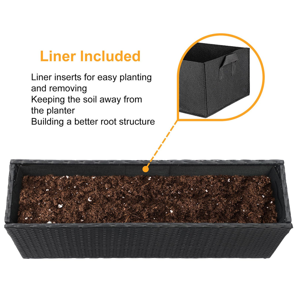 Large Rectangular Planter for Outdoor Rattan Block Box 36x12x16''
