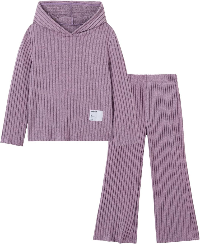 2 Pieces Outfits Lounge Set Knit Hoodies Flare Pants Sweatshirts and Sweatpants Kids Tracksuits