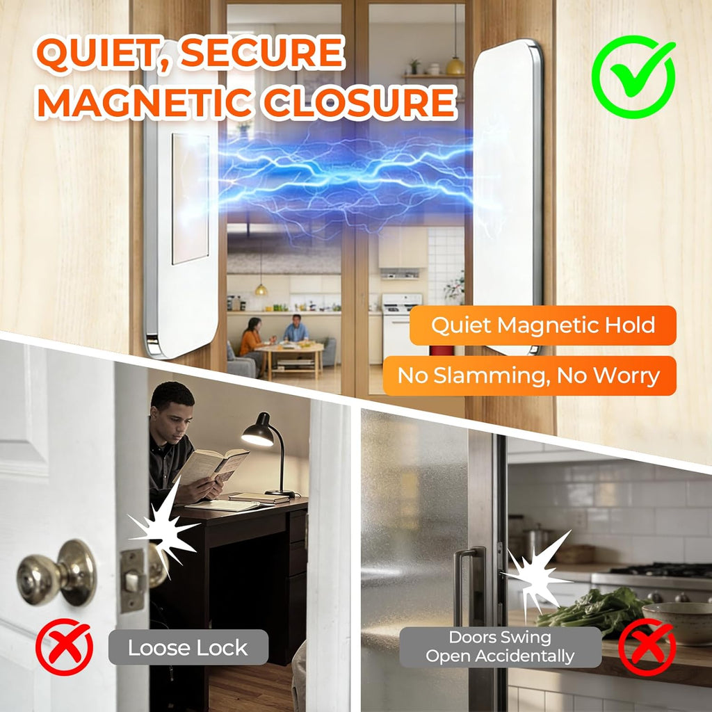 4 Pack Magnetic Cabinet Door Catch, No Drill, Silver, Small Fix Set | Embedded magnet; stainless steel body; 16