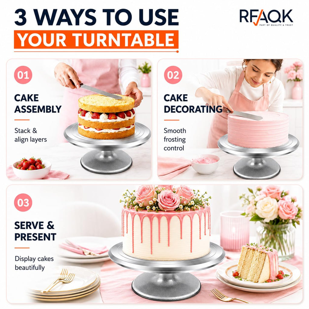 12 Inch Aluminum Alloy Revolving Cake Stand, Cake Turntable for Decorating Rotating Cake Stand for Cupcakes, Pastries