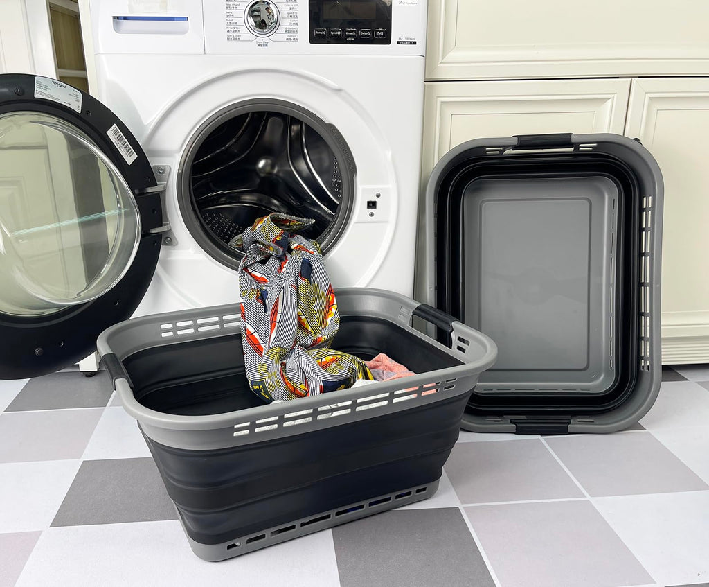 42L (11 Gallons) Collapsible Plastic Laundry Basket - Foldable Pop Up Storage Container/Organizer - Portable Washing