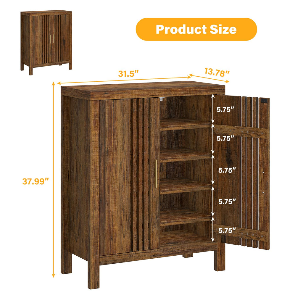 Wooden Shoes Cabinet with Adjustable Shelves, Retro Freestanding Shoe Organizer Cabinet Hallway Living Room, 5-Tier