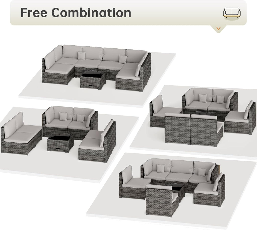 7 Piece Patio Outdoor Furniture Set, Outdoor Sectional, All-Weather Hand-Woven Wicker Patio Sectional Sofa, Rattan