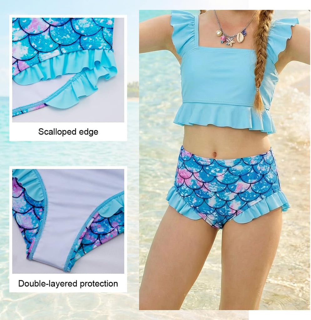 Girls Two Piece Swimsuits Ruffled Kid Bikini Sets Adjustable Straps Bathing Suits Toddler Beach Swimwear