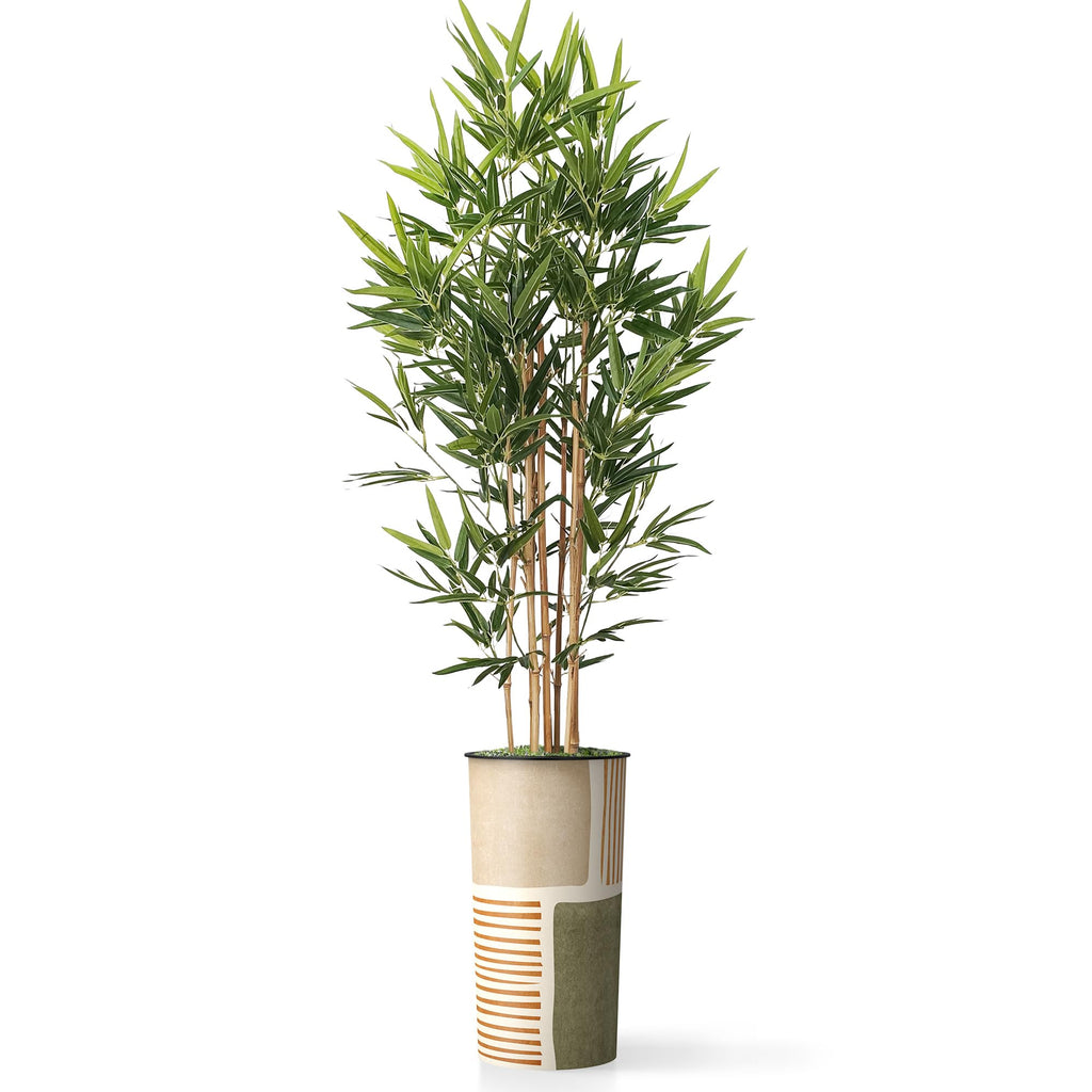 Artificial Tree in Mid-Century Green Polygon Abstract Shapes Planter, Fake Bamboo Silk Tree for Indoor and Outdoor