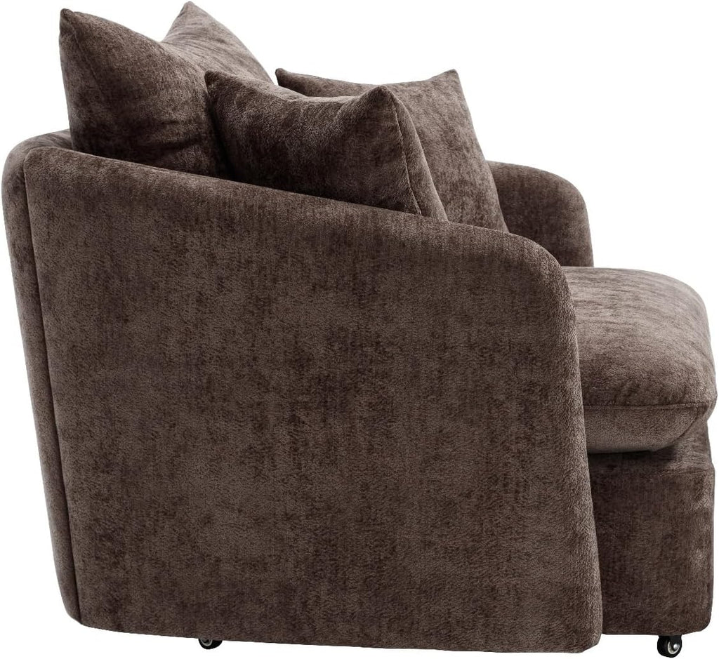 Modern Swivel Lounge Chair and Ottoman — Brown Chenille