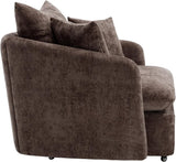 Modern Swivel Lounge Chair and Ottoman — Brown Chenille