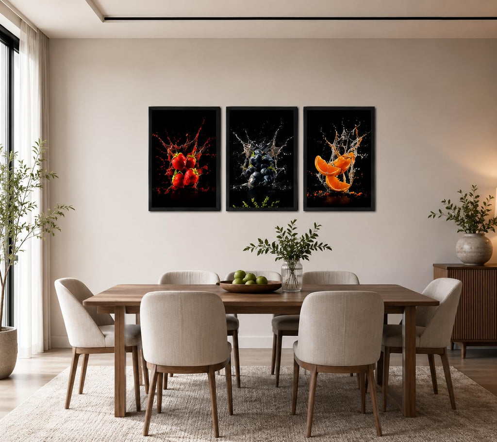 Framed Fruit Canvas Wall Art, 3 Piece Kitchen Decor, 12 x 16 Inch