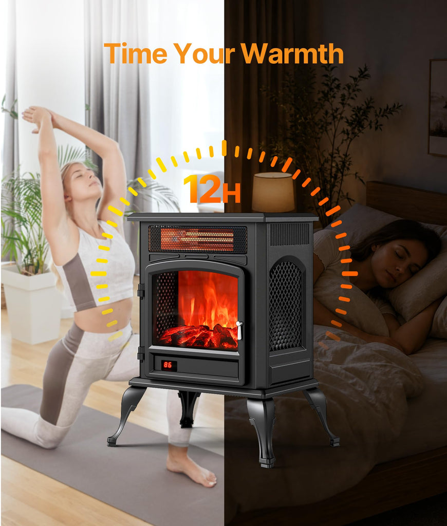 Electric Fireplace Stove Heater with 3D Flame, 1500W &Flame-Only Mode