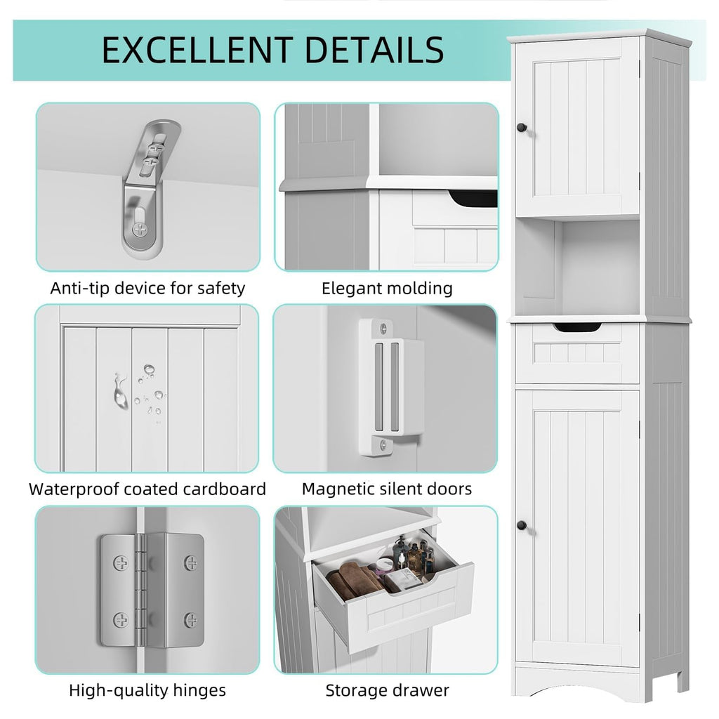 67" H Tall Bathroom Storage Cabinet with 2 Barn Doors - White