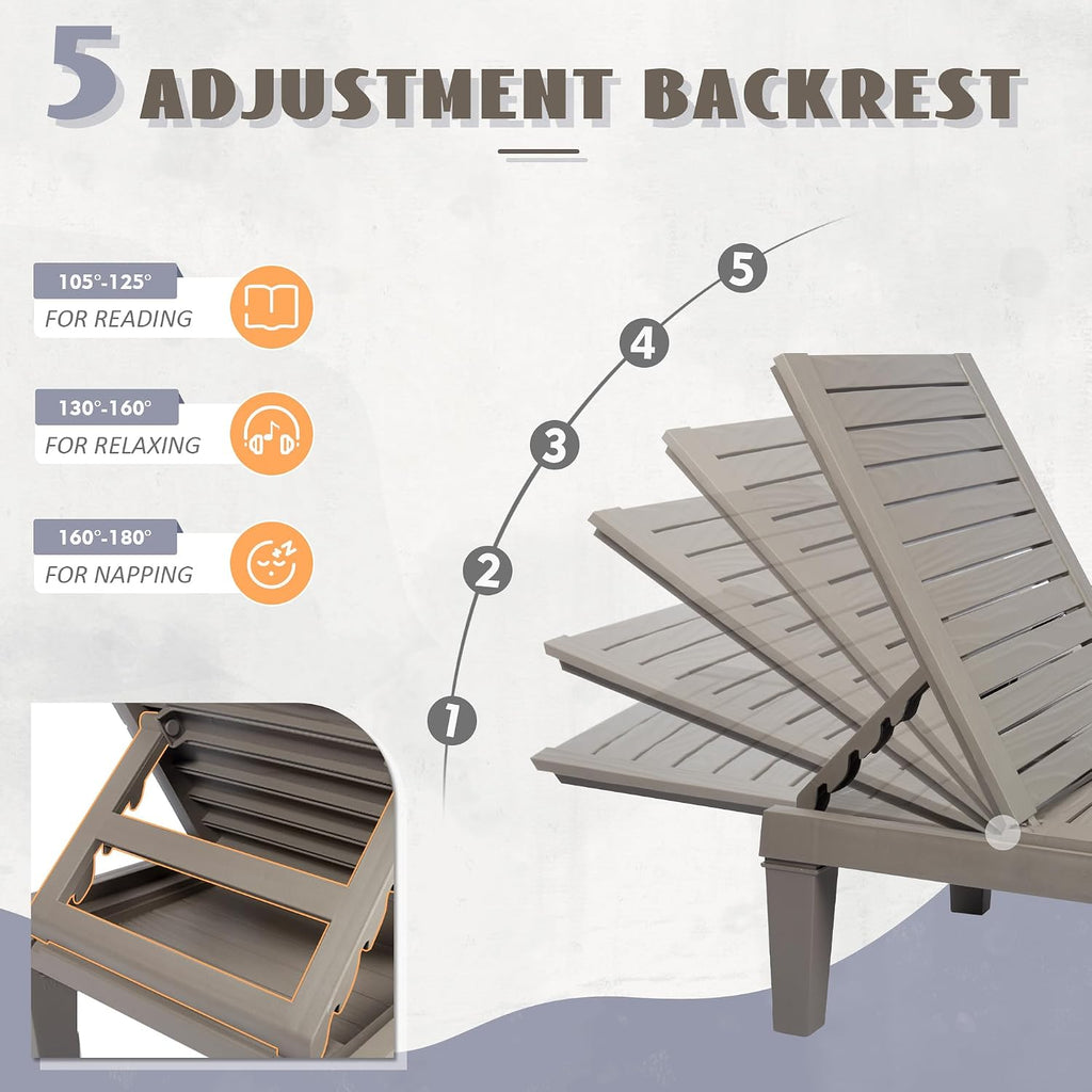 Outdoor Chaise Lounge Chairs Set (Grey, 2pcs)