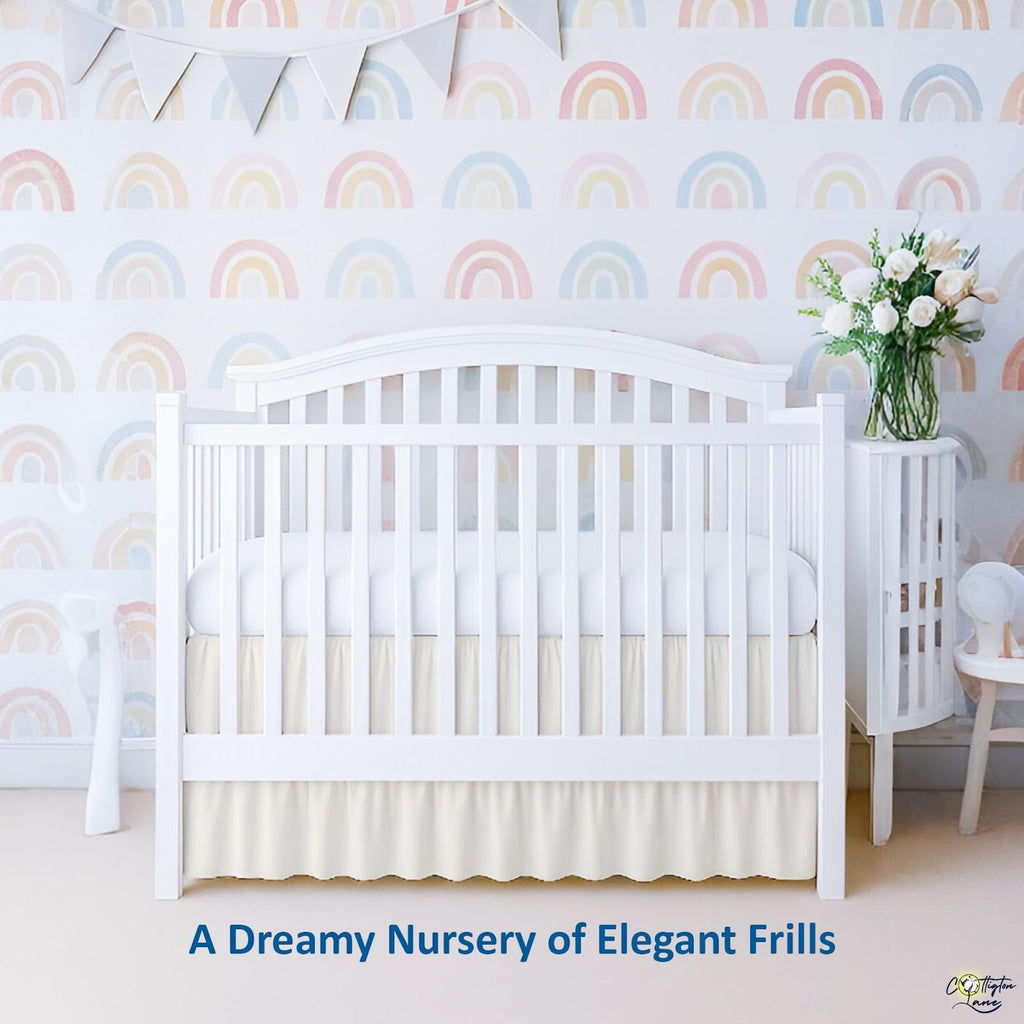 Ivory Crib Skirt Dust Ruffle 14" Drop, Fits 28" x 52"