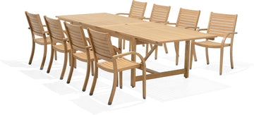 Berlin 9-Piece Teak Finish Rectangular Extendable Patio Dining Set