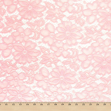 Stretch Lace Fabric Embroidered Poly Spandex French Floral Florence 58" Wide by The Yard (Pink)