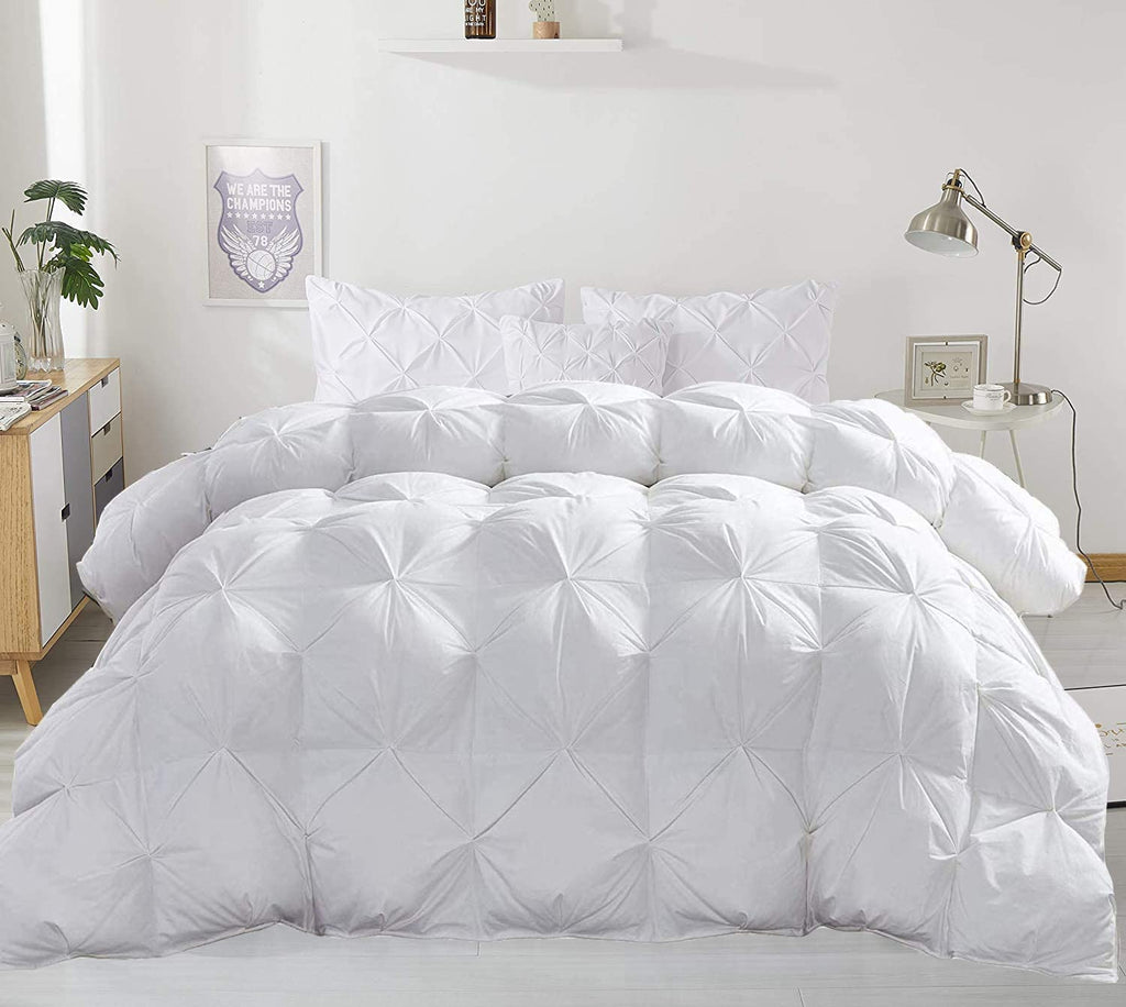 White Down Alternative Pinch Pleated Comforter- Large Oversized King Plus 136 x 120 Inches 1 Piece All-Season Duvet