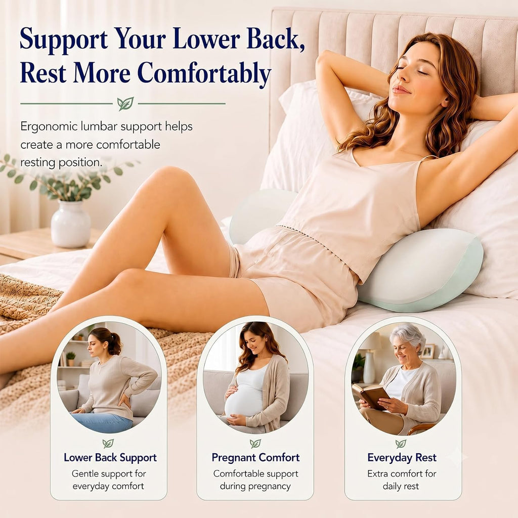 Lumbar Support Pillow for Bed, Memory Foam Lower Back Pillow for Sleeping | Ergonomic contour fits under the lower