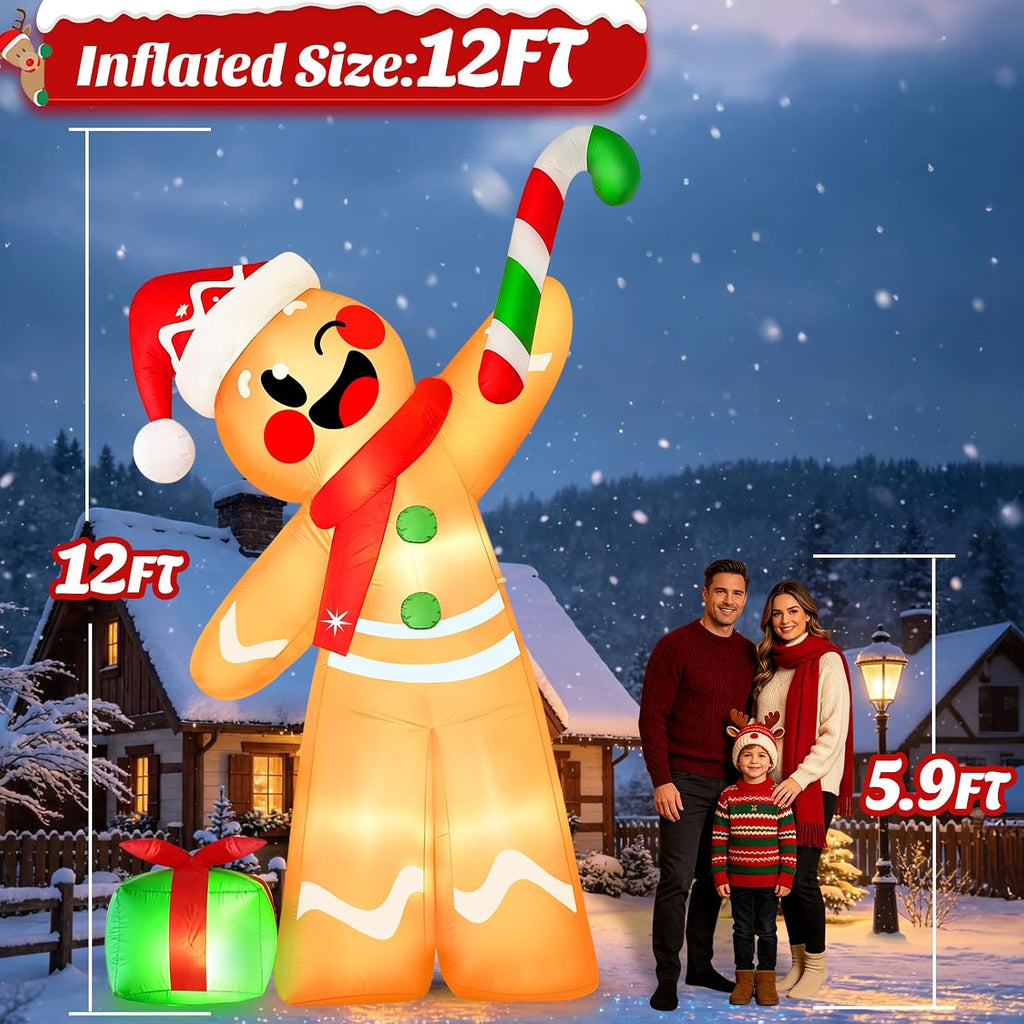 12FT Christmas Inflatable Gingerbread Man Decoration with LEDs