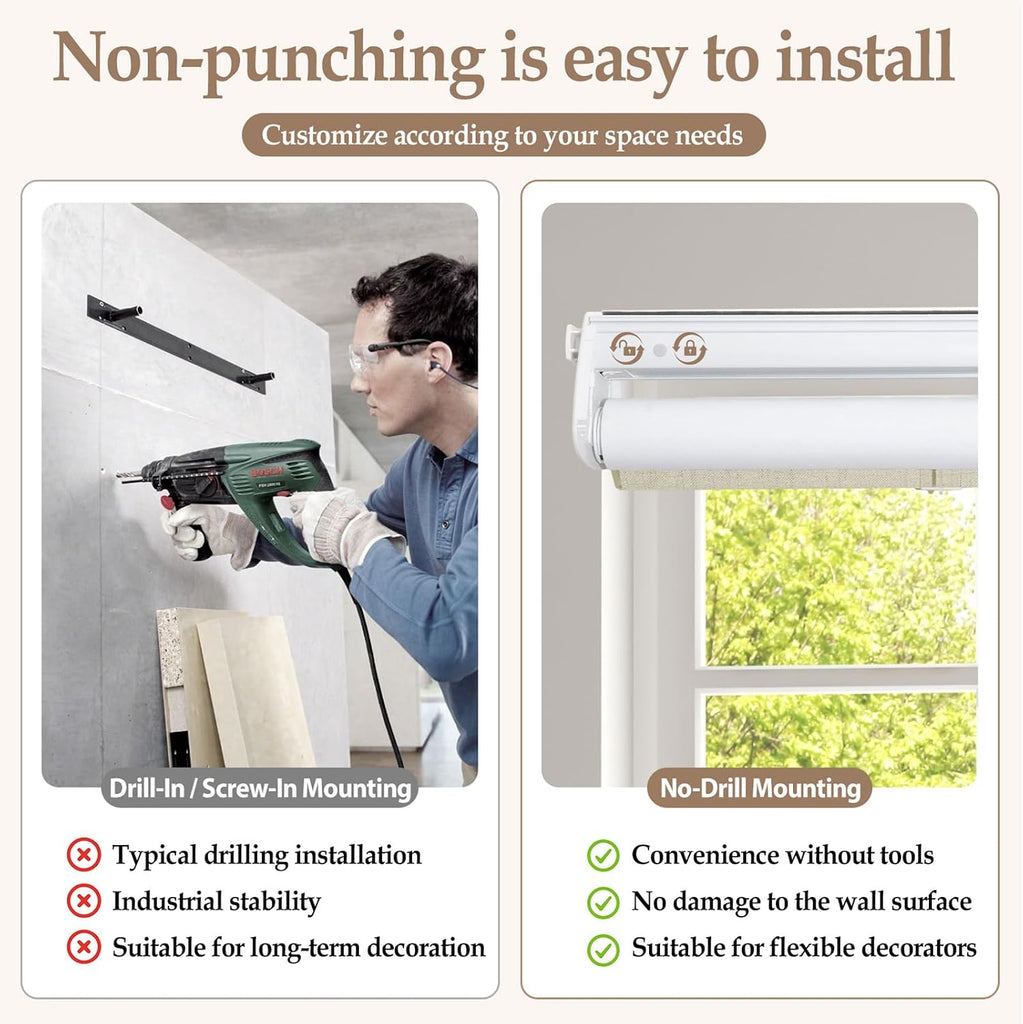 Cordless Blackout Roller Shades, 100% Light Blocking Linen Window Blinds, No Tools Inside Mount, Thermal Insulated