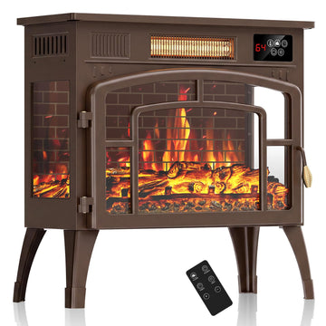 22" Freestanding Electric Fireplace with Remote Control, Brown