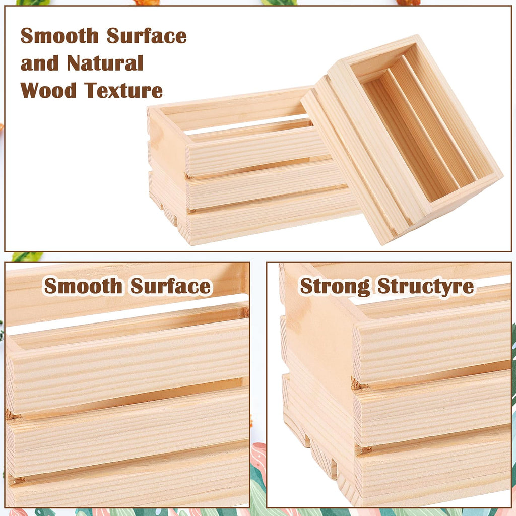 4 Pack Mini Rustic Wooden Crates, Decorative Wood Crates Unfinished Wood Box, Crate Box Wooden Storage Box, Closet