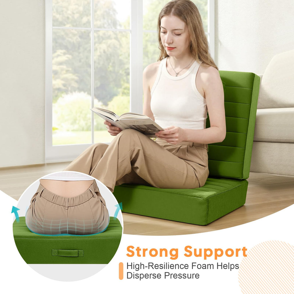 22 Inch Square Floor Pillow for Adults, Green Thick Foam Cushion