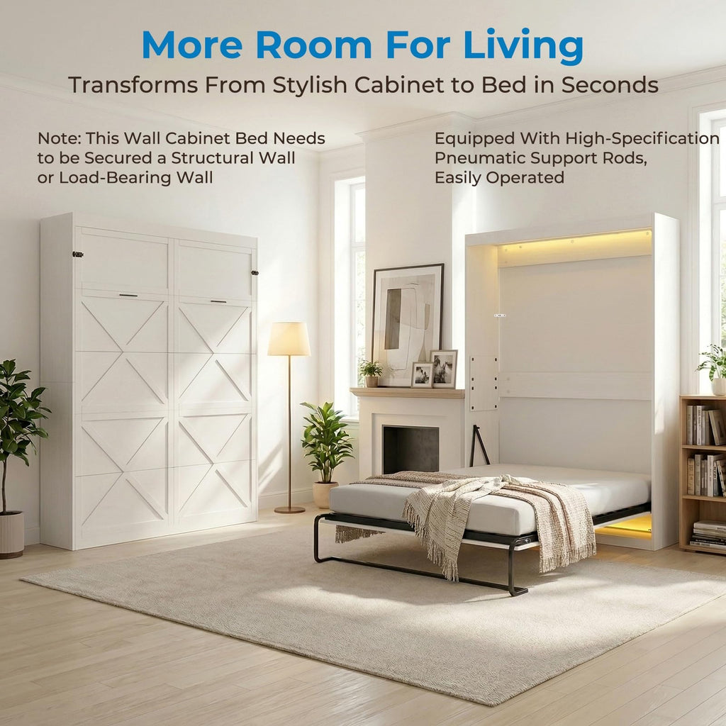 Full Murphy Bed, Cabinet Wall Beds, Modern Vertical Murphy Chest Beds with Durable Gas-Lift, Space-Saving Hidden