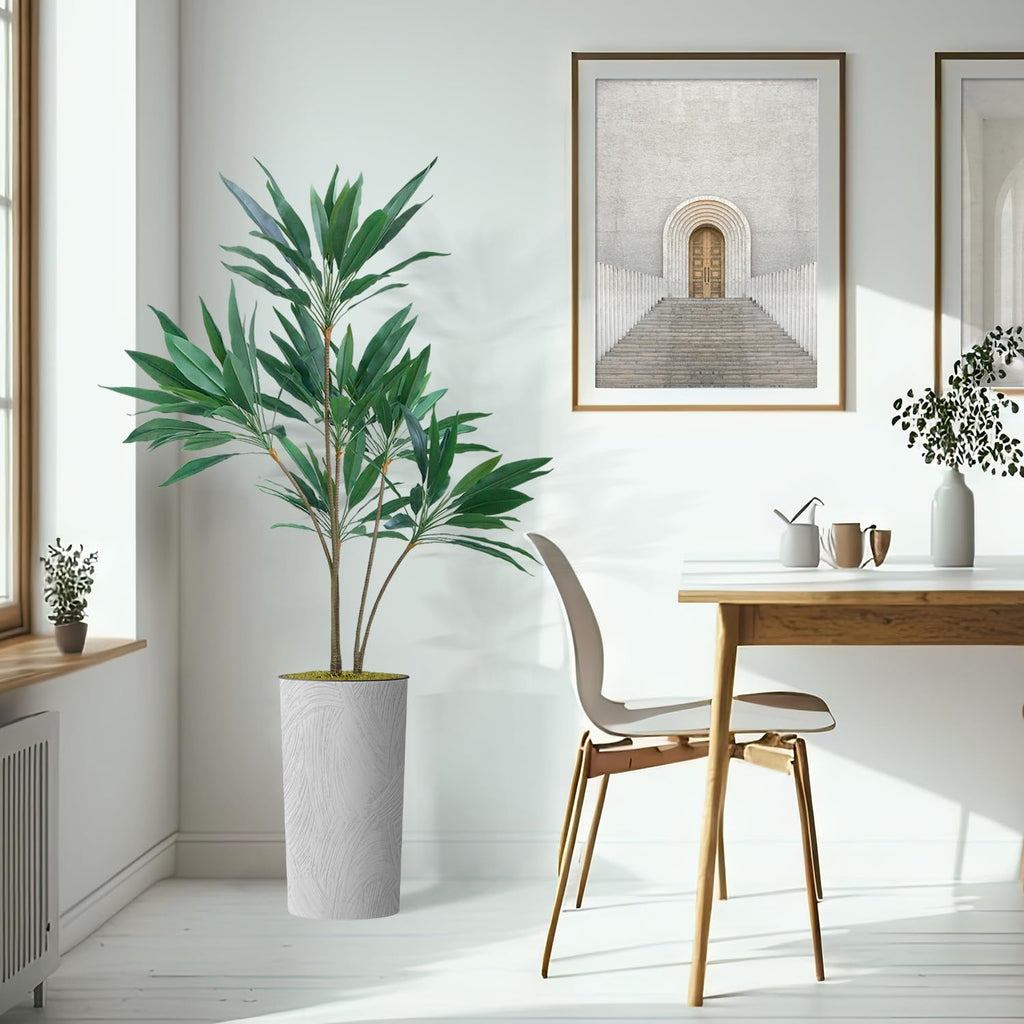 Tree in White Marble Effect Planter, Fake Dracaena Tree Silk Tree for Indoor and Outdoor Home Decoration - 66"