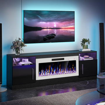 TV Stand Fireplace with 36" inch Electric Fireplace Up to 80" TVs, LED Light Entertainment Center, 70" Modern Wood