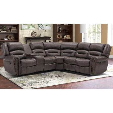 Faux Leather Power Reclining Sectional Couches, L-Shaped Recliner Sofa Corner Sectional Couch Home Furniture Set